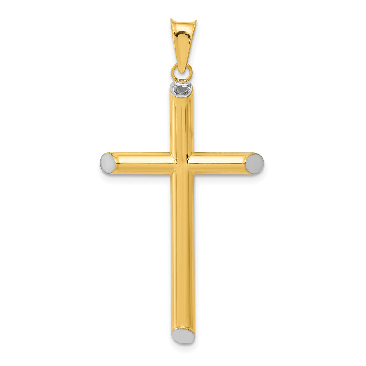 14k w/Rhodium 3-D Hollow Cross Pendant