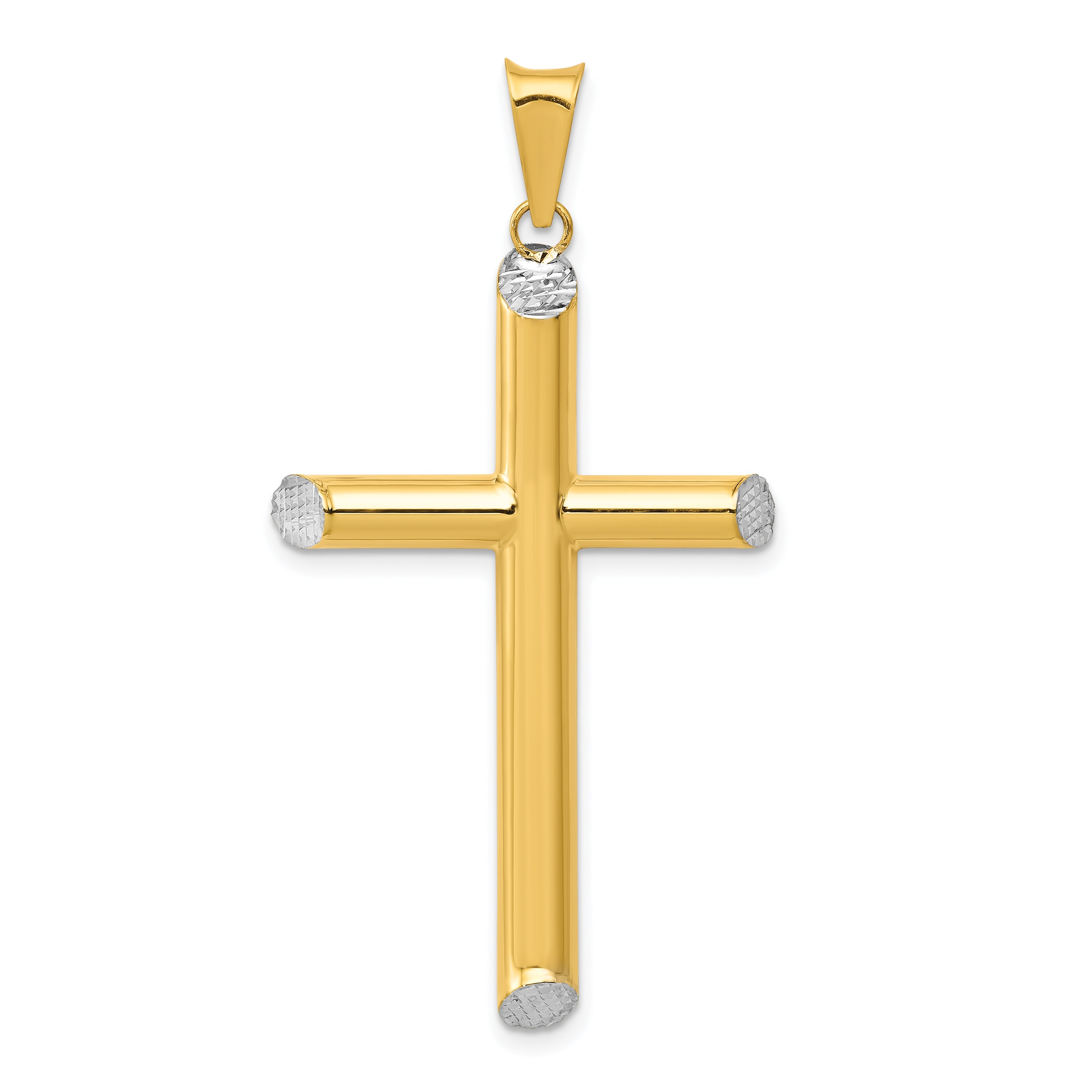 14K W/Rhodium 3-D Hollow D/C Cross Pendant