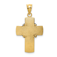 14K Two-Tone Gold Diamond-Cut Cross Pendant with Polished Finish