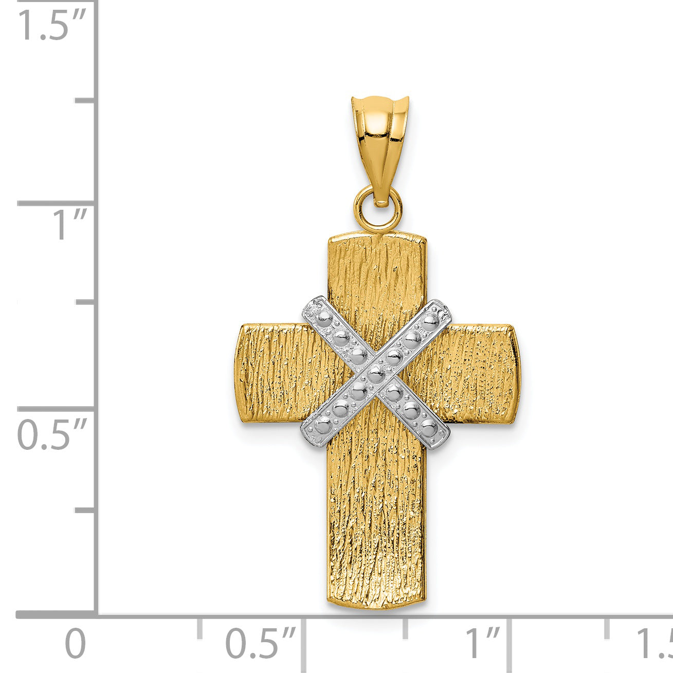 14K Two-Tone Gold Diamond-Cut Cross Pendant with Polished Finish