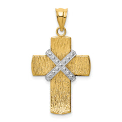 14K Two-tone Diamond-cut Cross Pendant