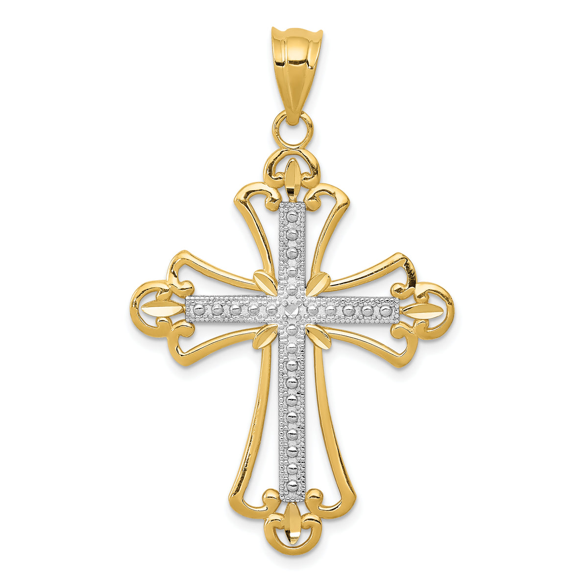 14K w/Rhodium Budded Cross Pendant