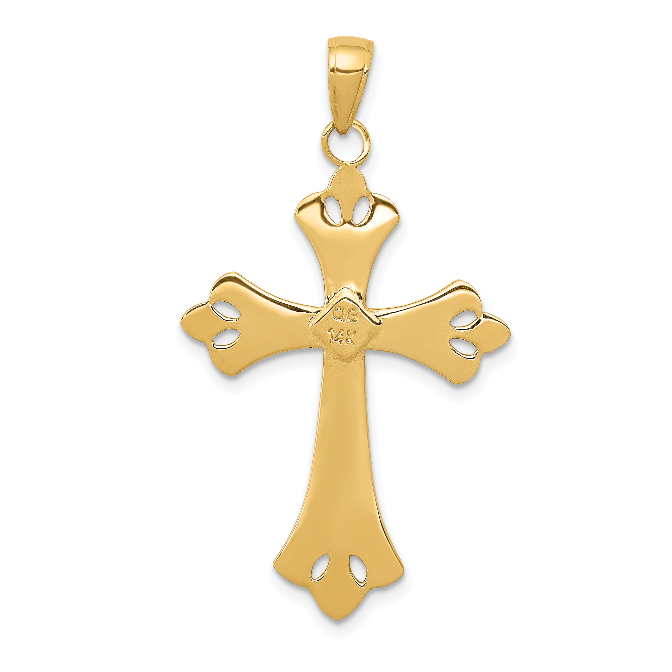 14K Gold and Rhodium Textured Cross Pendant  Elegant Solid Design