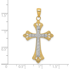 14k w/Rhodium Textured Cross Pendant