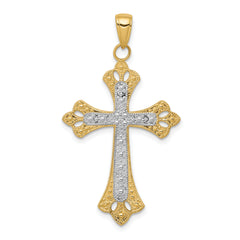 14k w/Rhodium Textured Cross Pendant