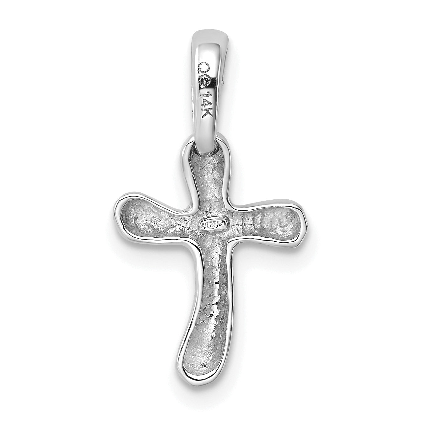 14K White Gold Freeform Cross Pendant with Rhodium Finish Elegant Design 23mm