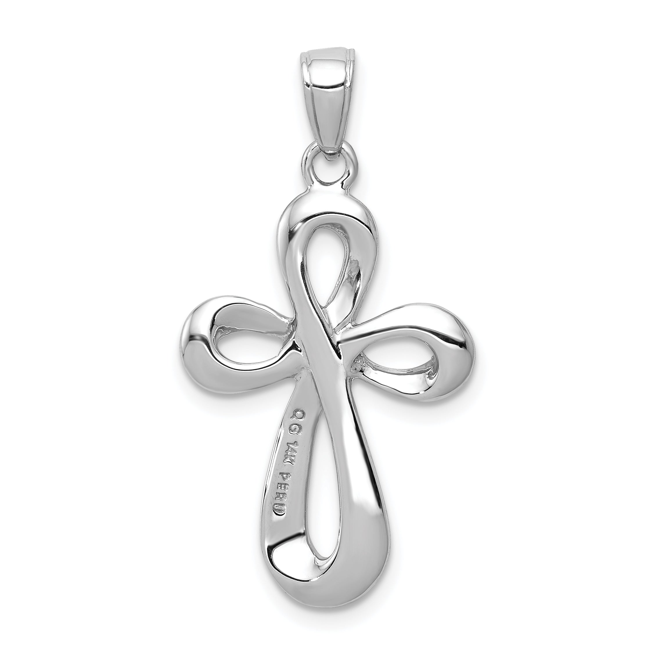 14K White Gold Reversible Cross Pendant with Rhodium Finish 35mm Elegant Design