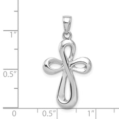 14K White Gold Reversible Cross Pendant with Rhodium Finish 35mm Elegant Design