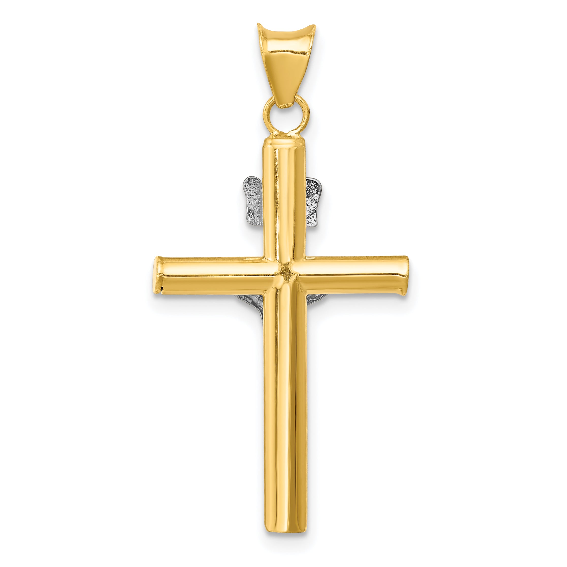 14K Two-Tone Gold INRI Crucifix Pendant with Polished Finish Elegant and Timeless Faith Symbol