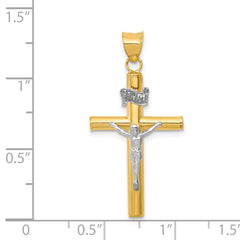 14K Two-Tone Gold INRI Crucifix Pendant with Polished Finish Elegant and Timeless Faith Symbol