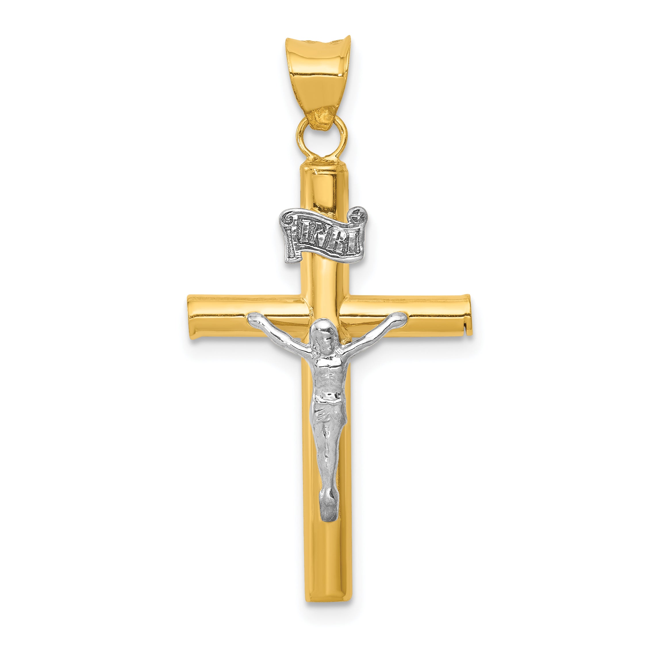 14k Two-tone INRI Crucifix Pendant