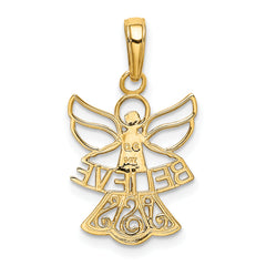 14K Gold BELIEVE Angel Pendant with Rhodium Plating  Elegant, Durable, and Inspiring