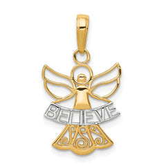 14K W/Rhodium BELIEVE Angel Pendant