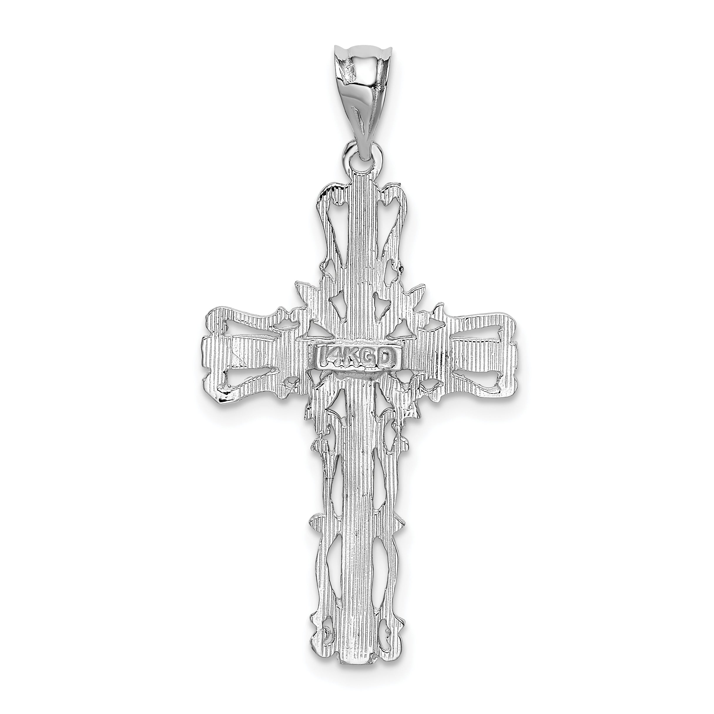 14K White Gold Latin Cross Pendant with Polished Diamond-Cut Finish  Elegant, Tarnish-Resistant Design