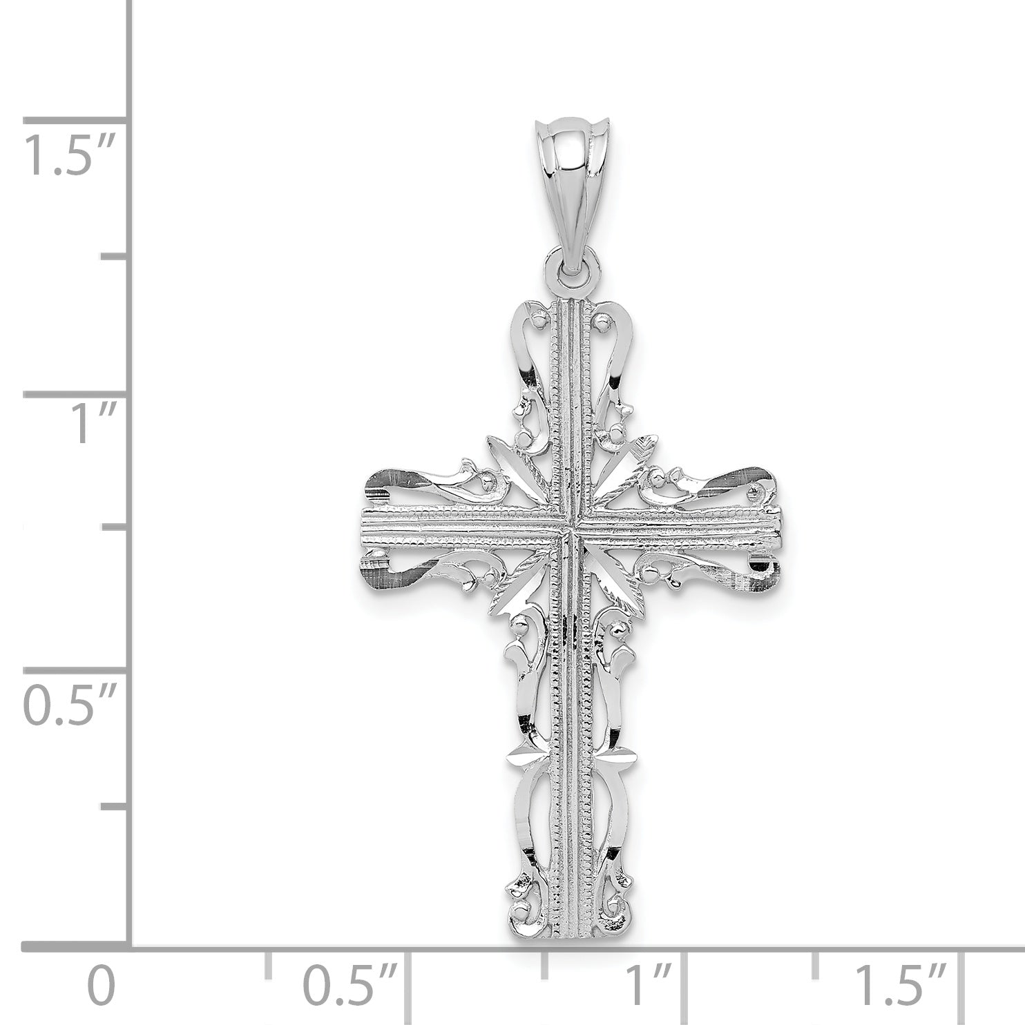 14K White Gold Latin Cross Pendant with Polished Diamond-Cut Finish  Elegant, Tarnish-Resistant Design