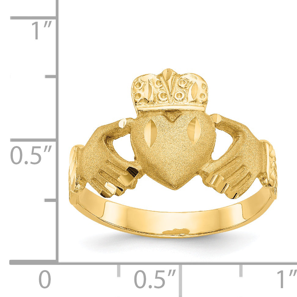 14K Diamond-cut Claddagh Ring