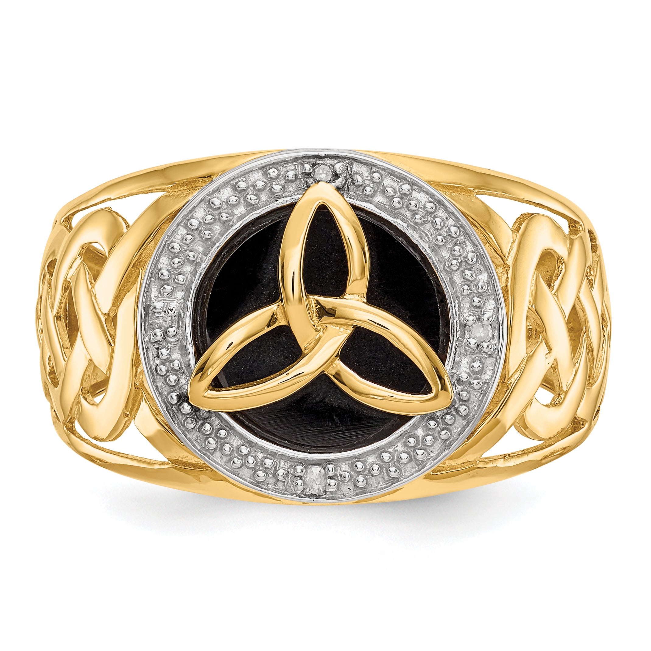 14k and Rhodium Onyx Diamond Trinity Ring