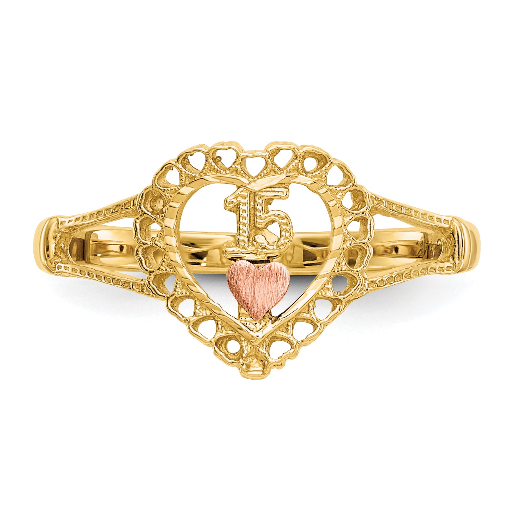 14K Two-tone 15 Heart Ring