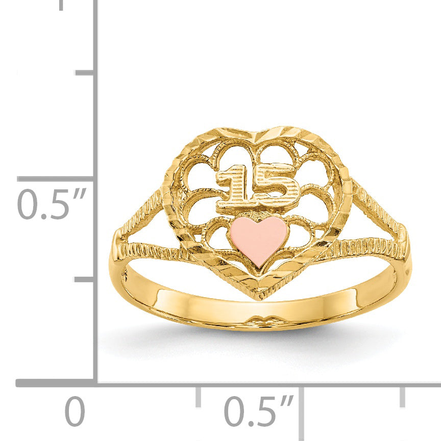 14K Two-tone Diamond Cut 15 Heart Ring