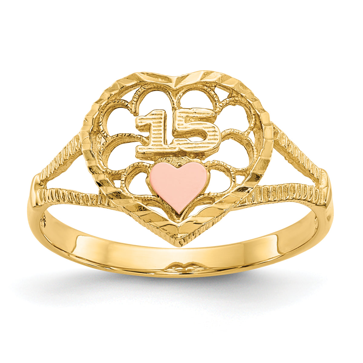 14K Two-tone Diamond Cut 15 Heart Ring