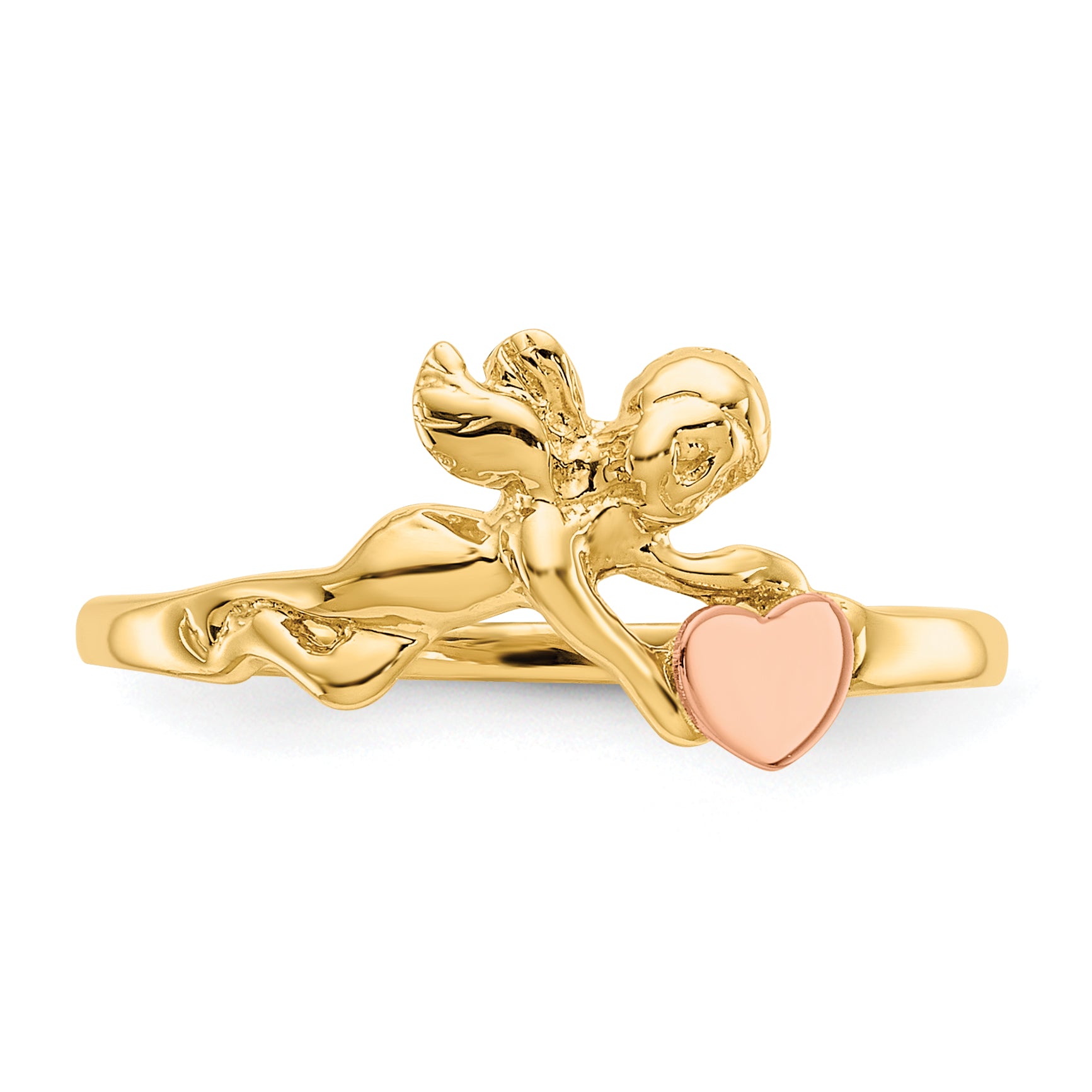 14K Two-tone Angel & Satin Heart Ring