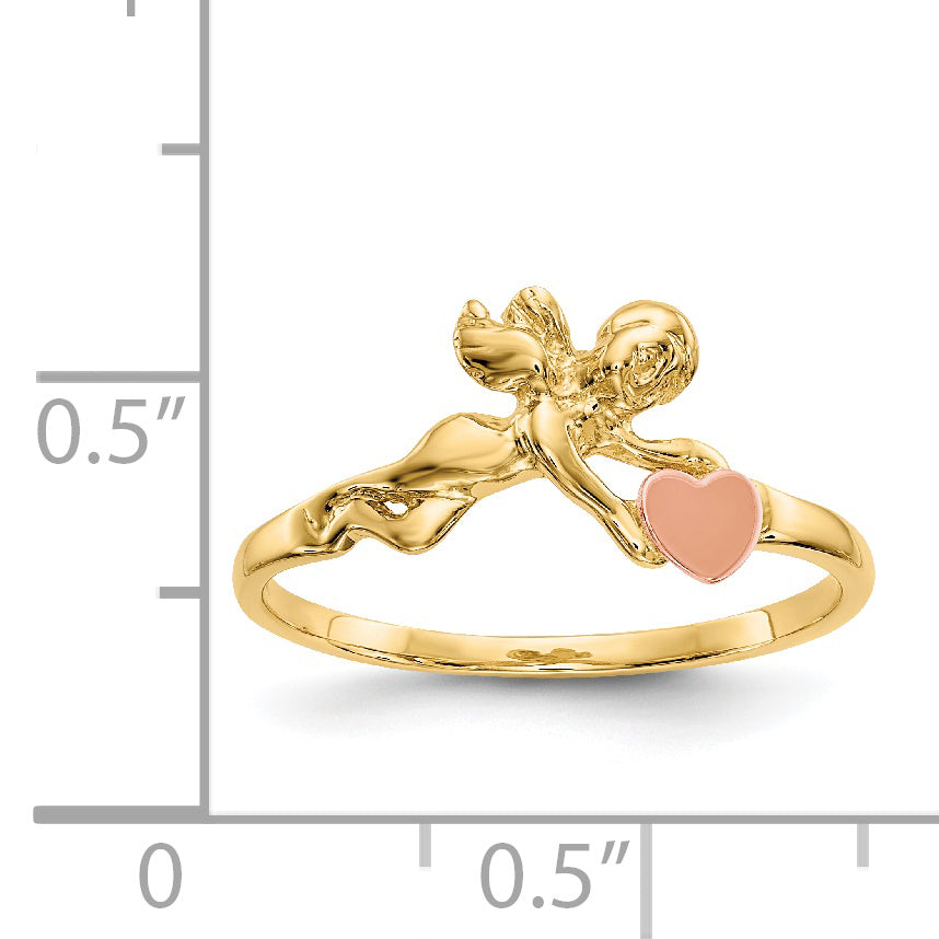 14K Two-tone Angel & Satin Heart Ring