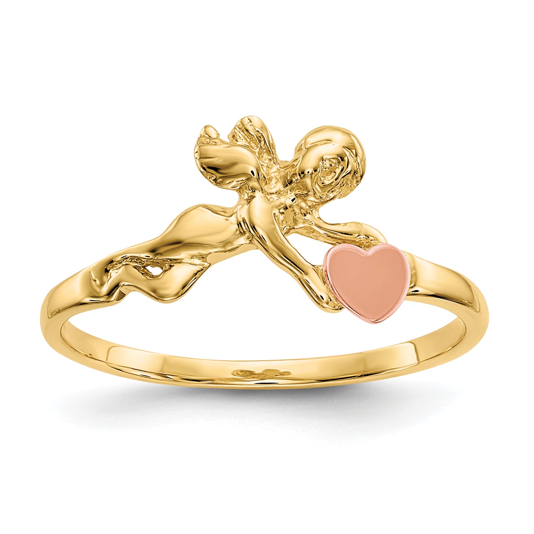 14K Two-tone Angel & Satin Heart Ring