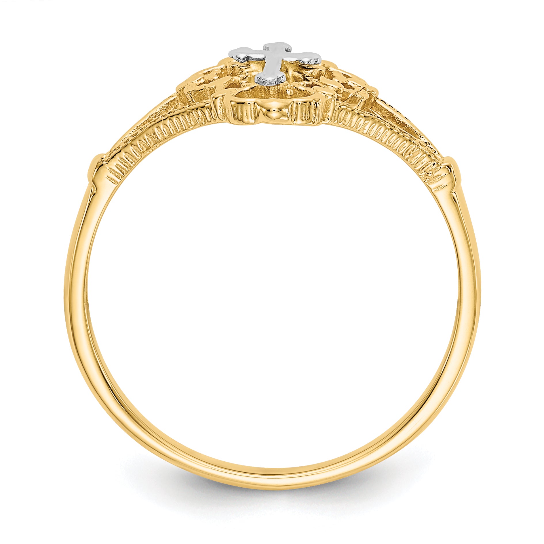 14K Two-tone Diamond Cut Cross Ring