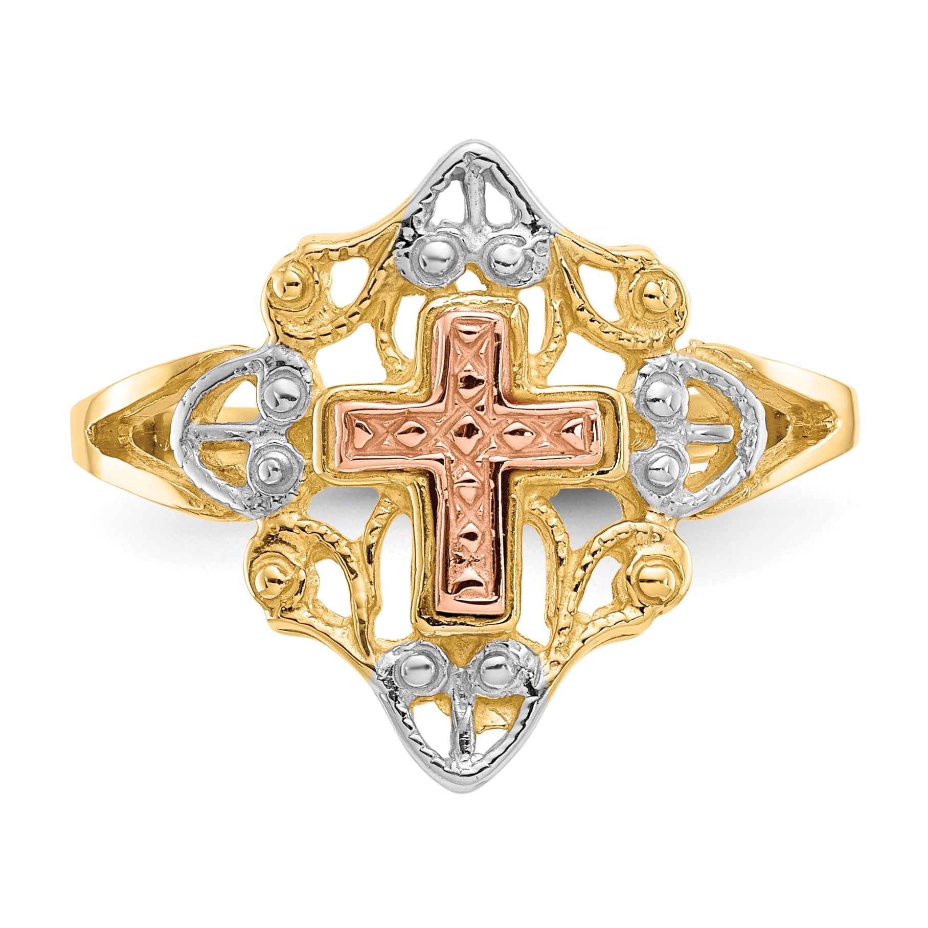 14K Two-tone WithWhite Rhodium Cross Ring