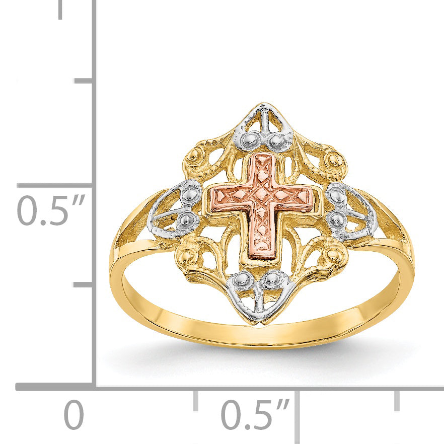 14K Two-tone WithWhite Rhodium Cross Ring