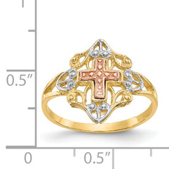 14K Two-tone WithWhite Rhodium Cross Ring