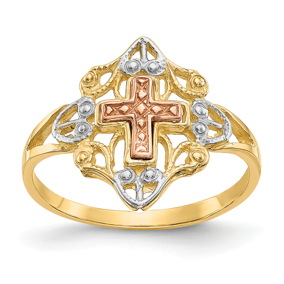 14K Two-tone WithWhite Rhodium Cross Ring