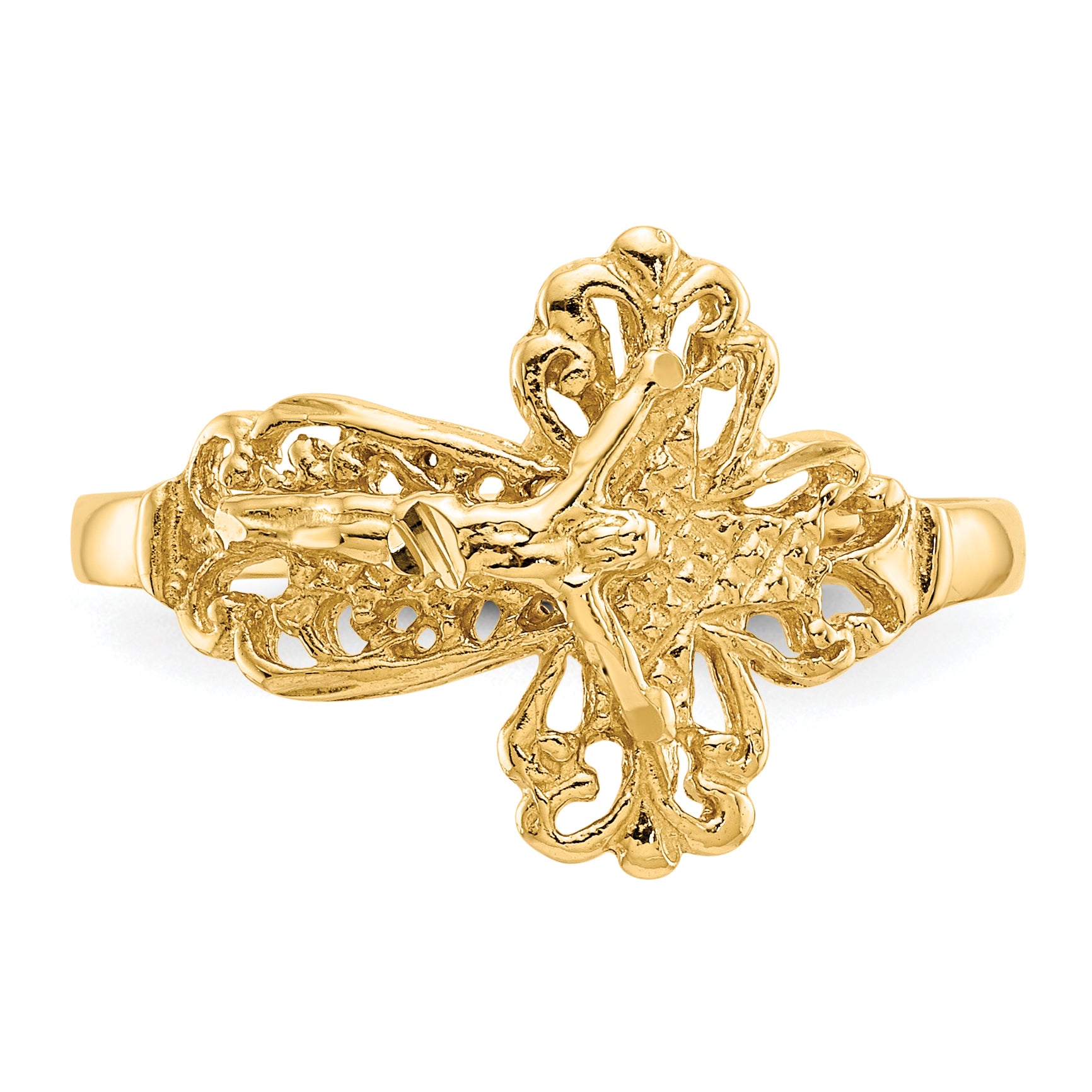 14K Diamond Cut Crucifix Ring