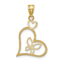 14K Gold Butterfly in Heart Pendant with White Rhodium Accents  Polished Finish