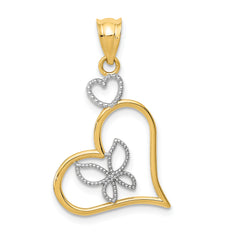 14k and White Rhodium Butterfly in Heart Pendant