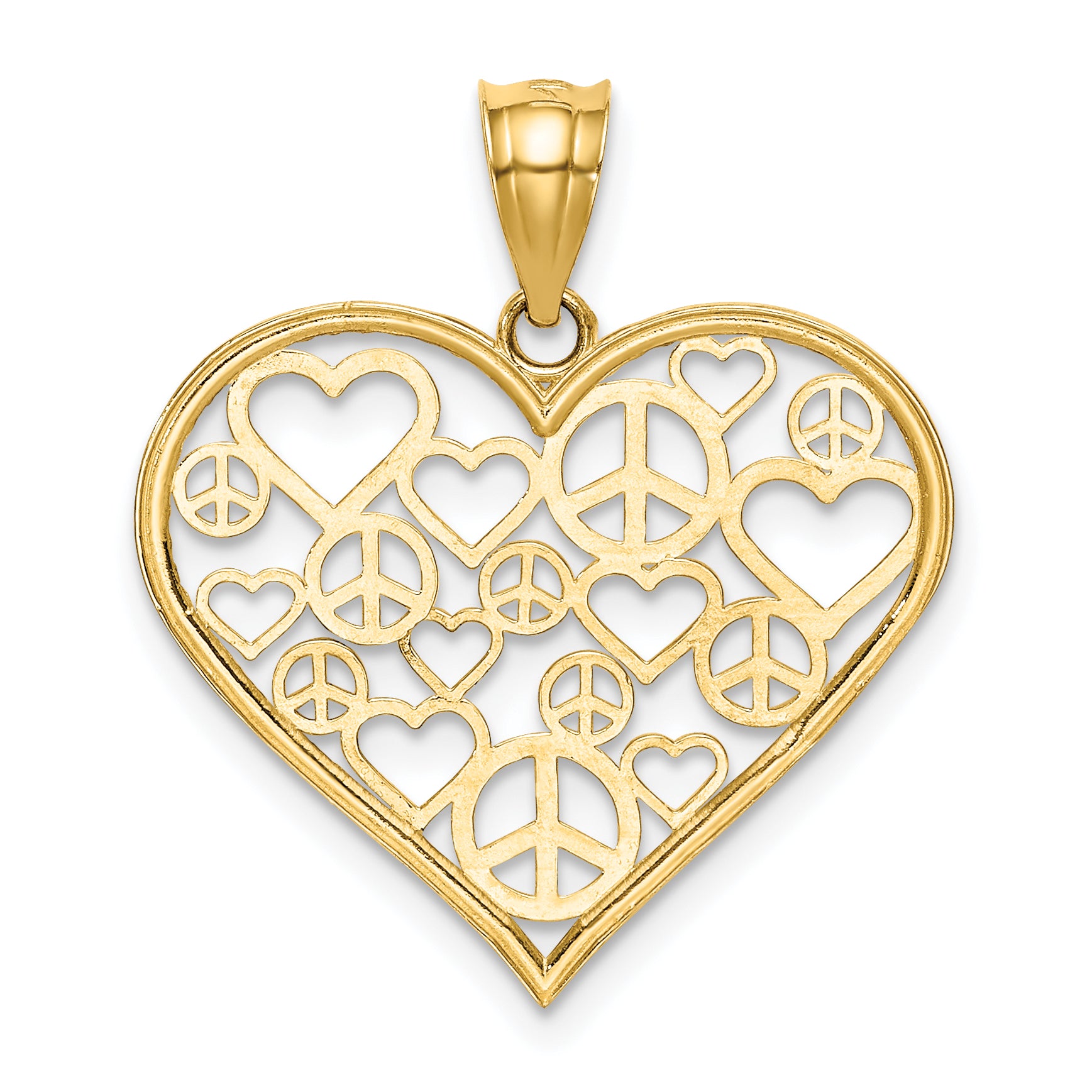 14K Polished Hearts and Peace Signs in Heart Pendant