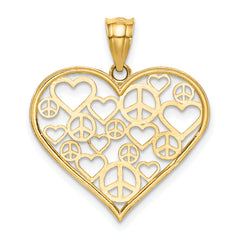 14K Polished Hearts and Peace Signs in Heart Pendant