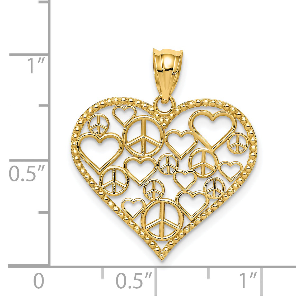 14K Polished Hearts and Peace Signs in Heart Pendant