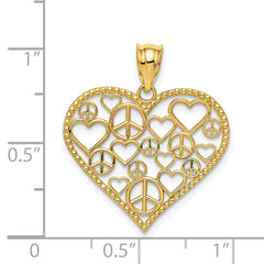 14K Polished Hearts and Peace Signs in Heart Pendant