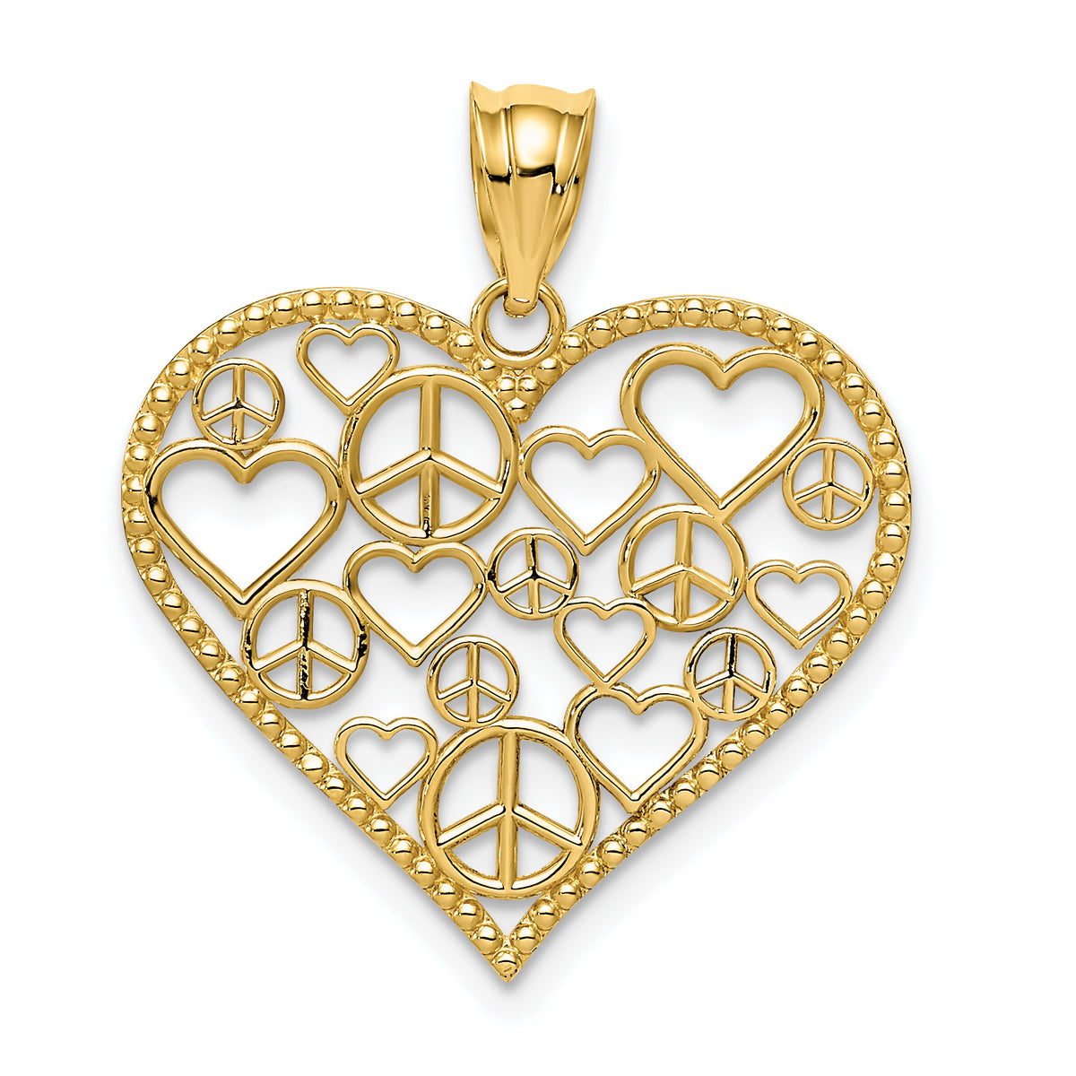 14K Polished Hearts and Peace Signs in Heart Pendant