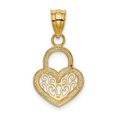 14K Polished Filigree Heart Lock Charm