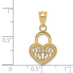 14K Polished Filigree Heart Lock Charm