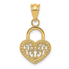 14K Polished Filigree Heart Lock Charm