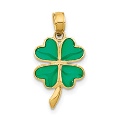 14K 4-Leaf Clover Enameled Pendant