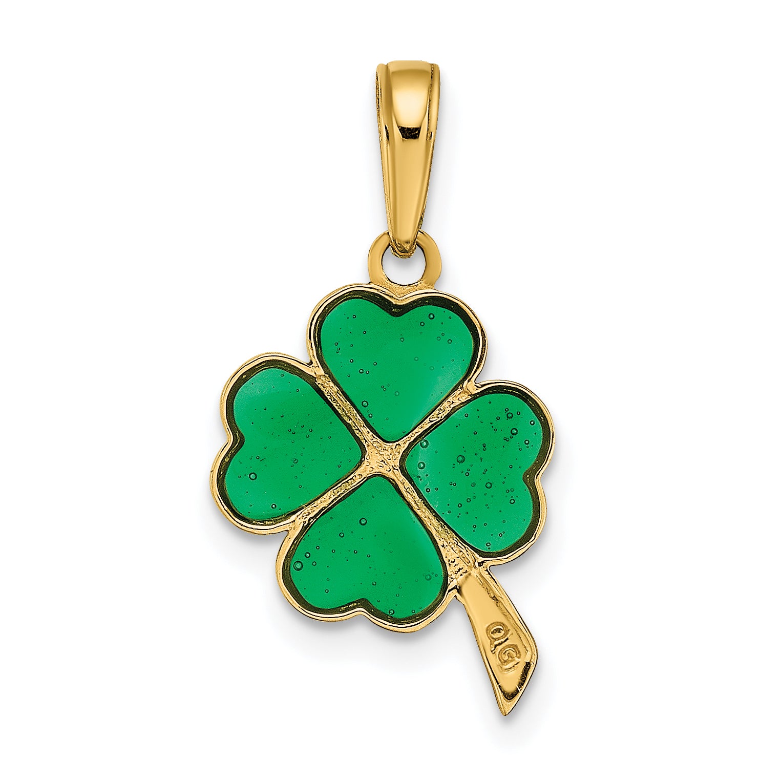 14K 4-Leaf Clover Enameled Pendant