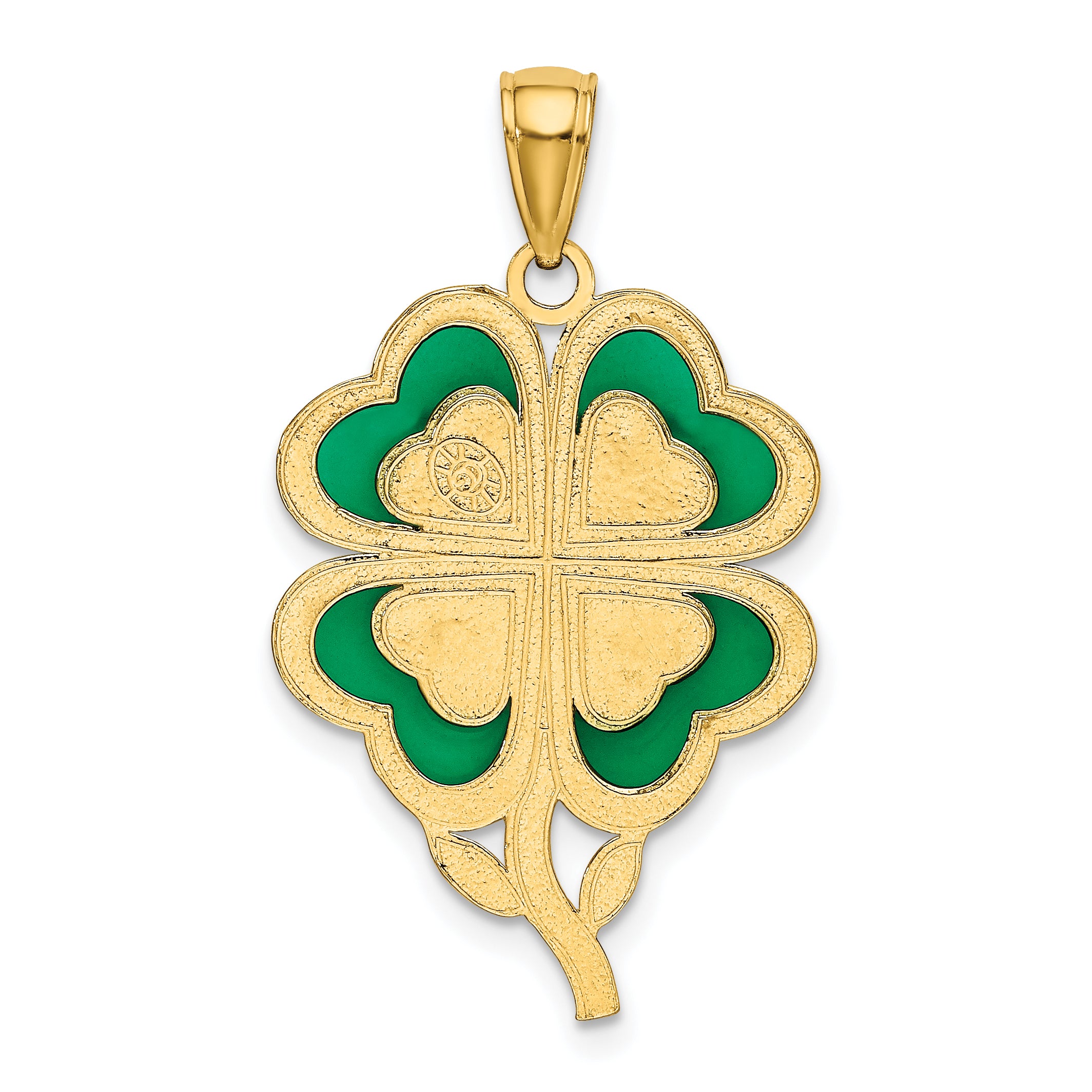 14K Gold 4-Leaf Clover Pendant with Green Enameled Tips, Polished Finish