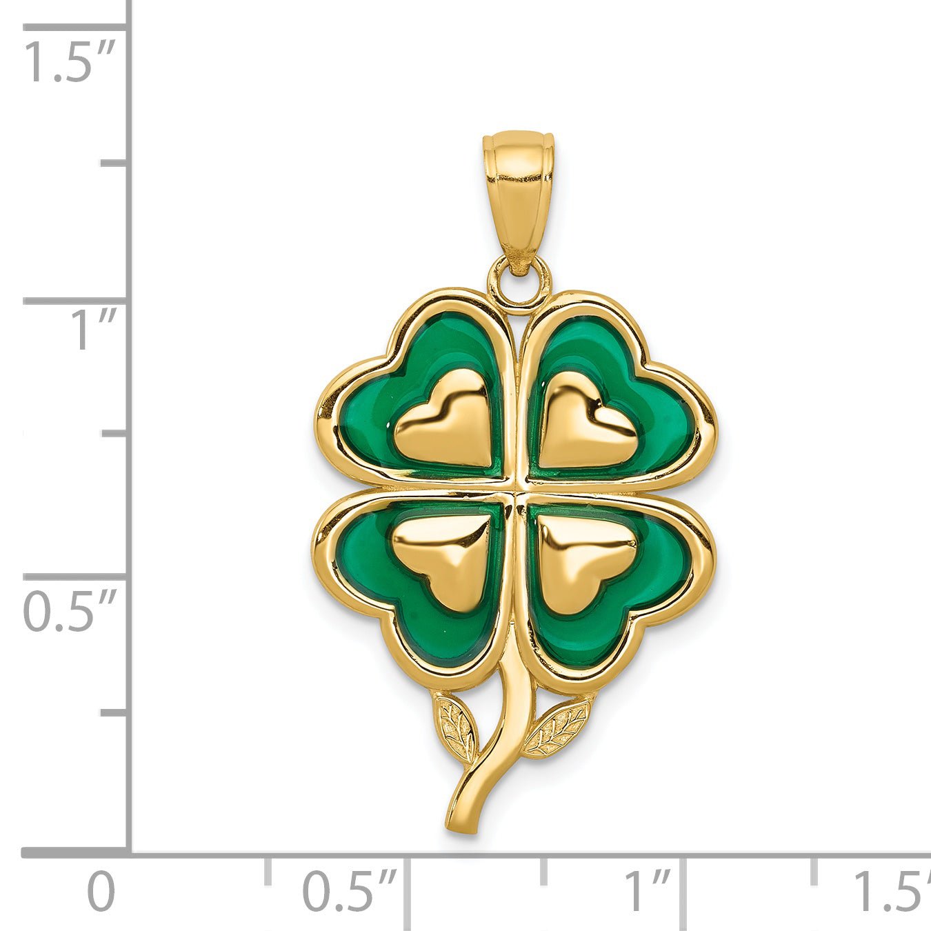 14K Gold 4-Leaf Clover Pendant with Green Enameled Tips, Polished Finish