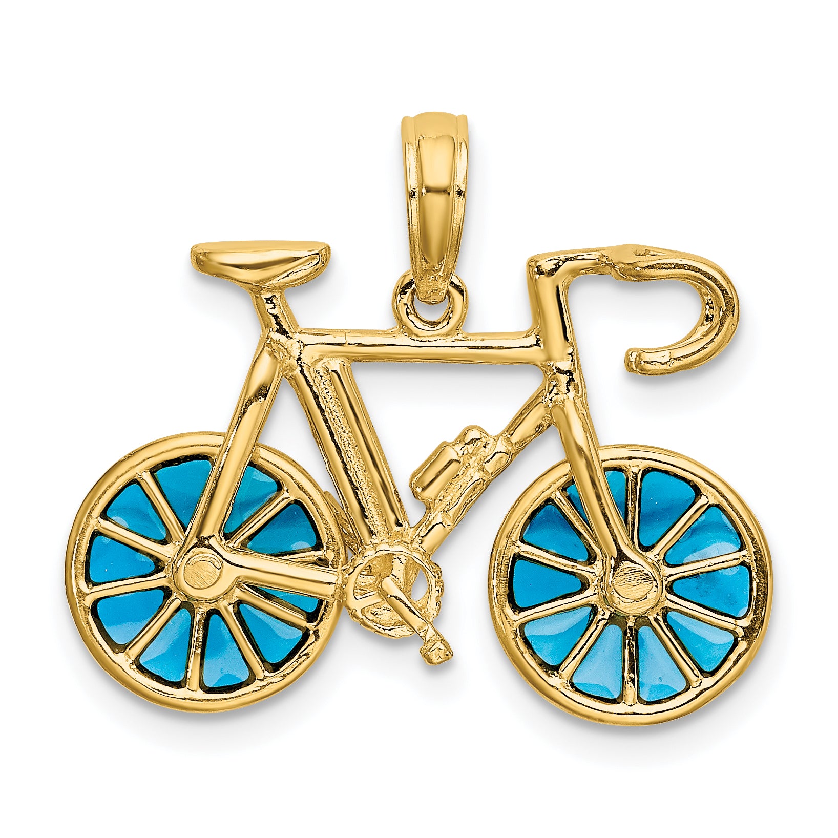 14K 3-D Blue Enameled Moveable Bicycle Pendant