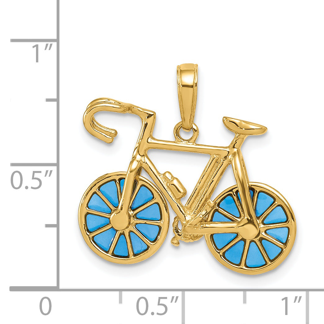 14K 3-D Blue Enameled Moveable Bicycle Pendant