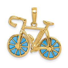 14K 3-D Blue Enameled Moveable Bicycle Pendant